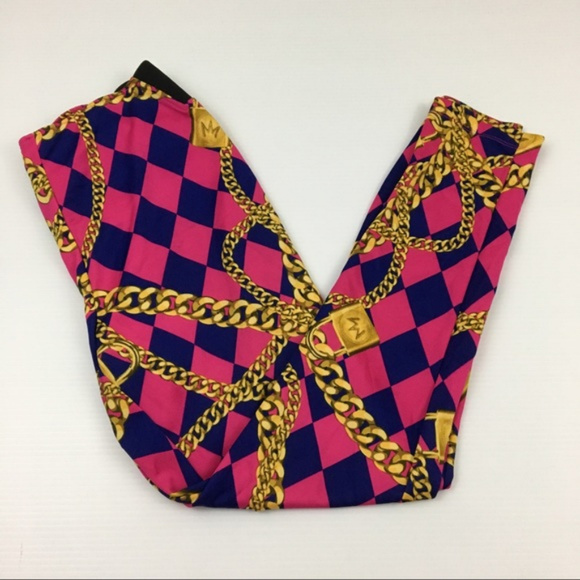 Nicki Minaj Graphic Pink Blue Gold Checker Legging - Picture 1 of 3